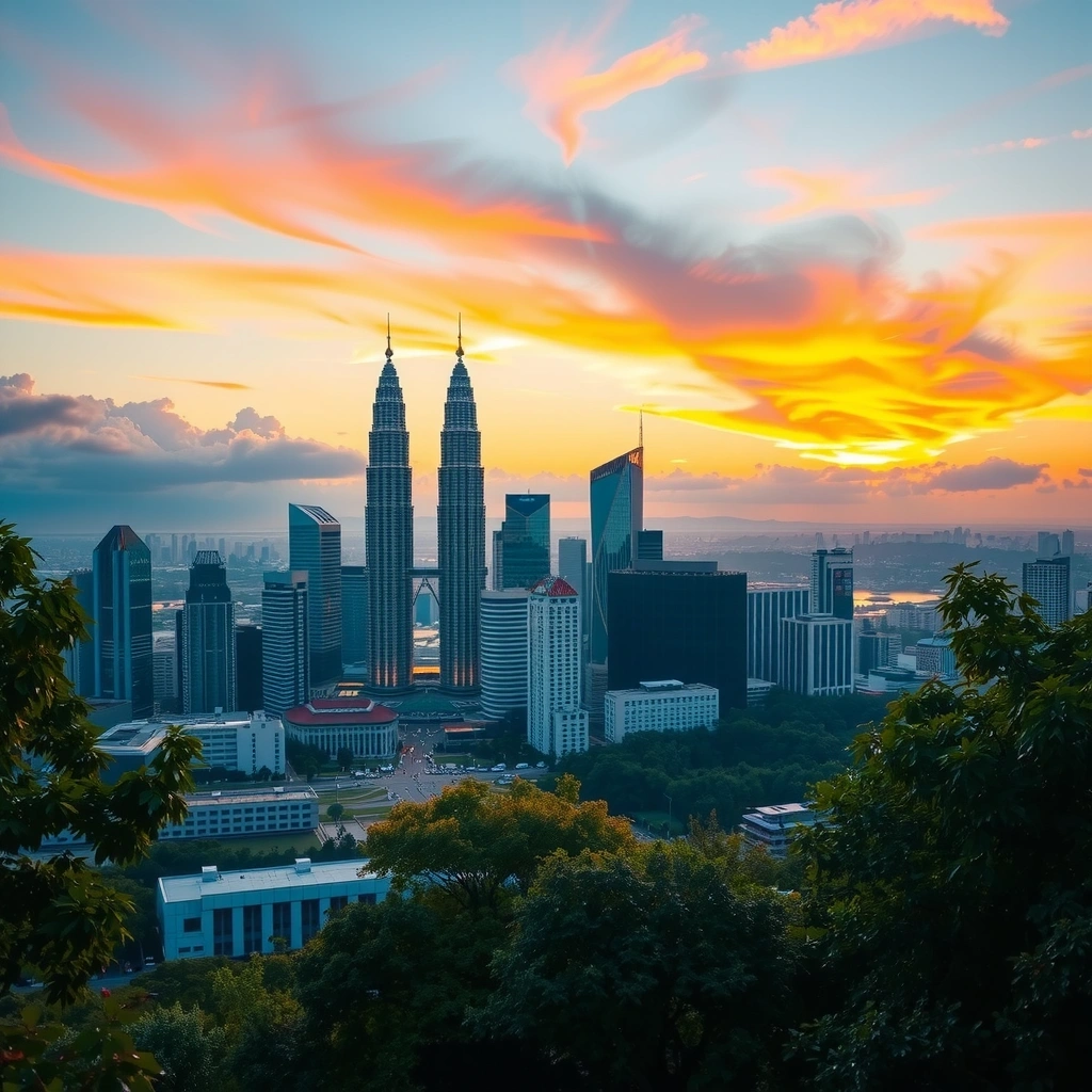 Kuala Lumpur city skyline at sunset