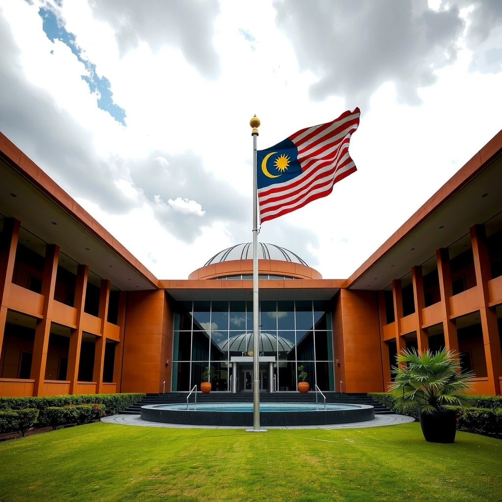 Parliament building with Malaysian flag